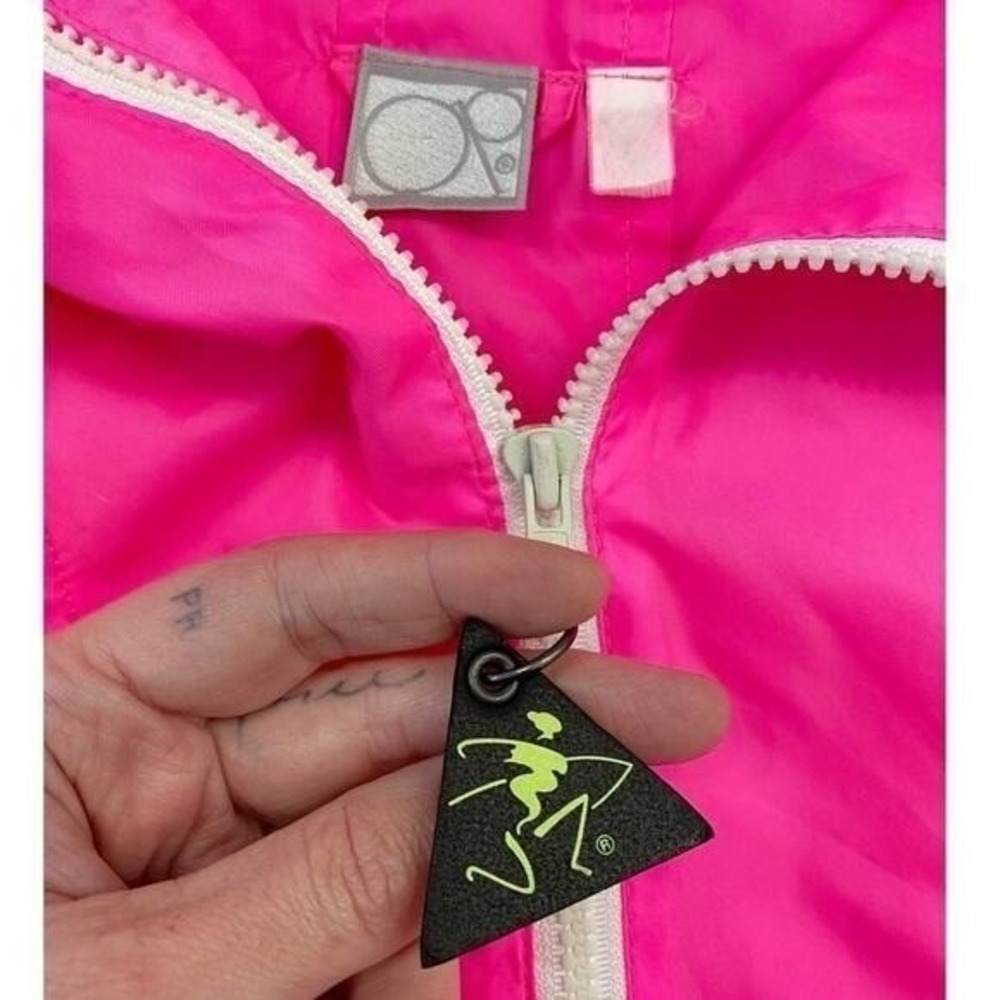 Vintage OP Hot Pink/Orange Windbreaker 3/4 Zip‎ Jacket - Junior's M - Picture 13 of 15